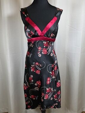 Y2K Satin Floral Empire Waist Dress
